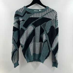 Pacific Club by NAK Abstract Knit Sweater Teal Grey Medium
